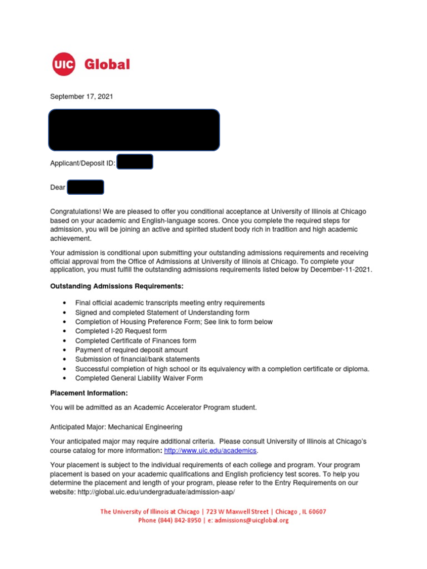 University of Illinois at Chicago — Harvard College · Class of 2028 · Regular Decision