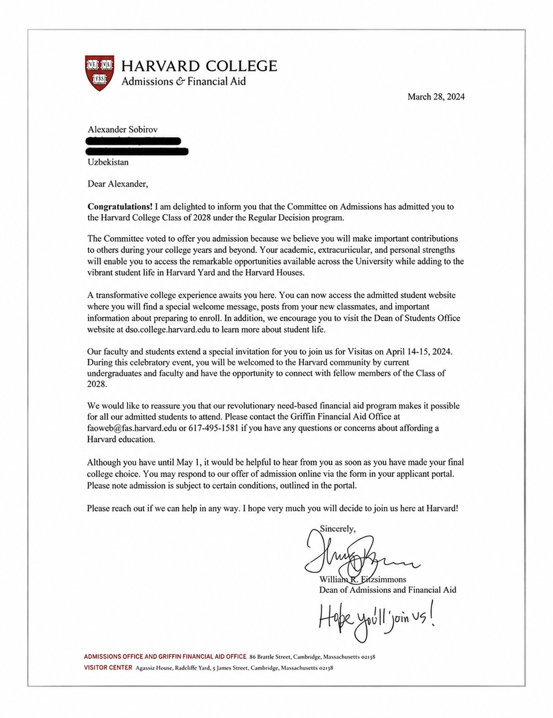 Harvard College — Harvard College · Class of 2028 · Regular Decision